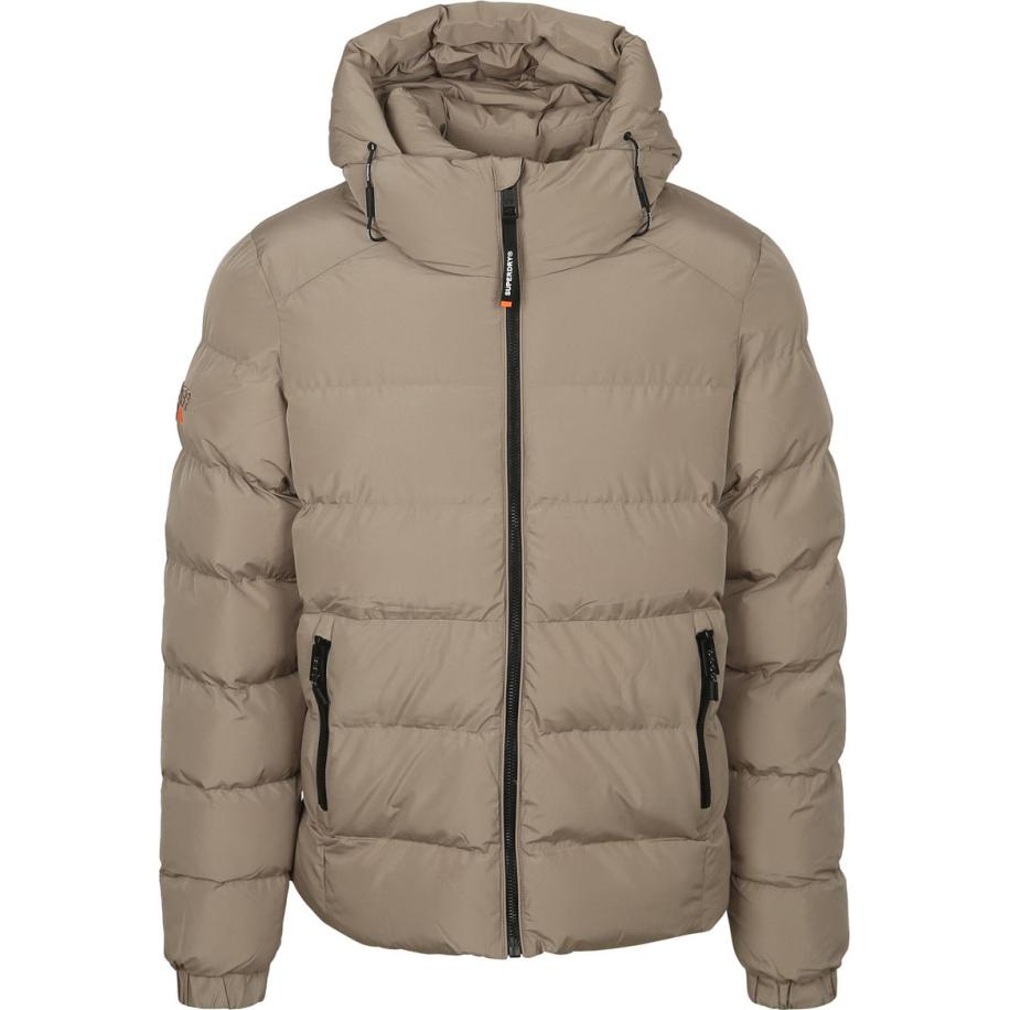 Superdry Pufferjas Hooded Greige Bruin