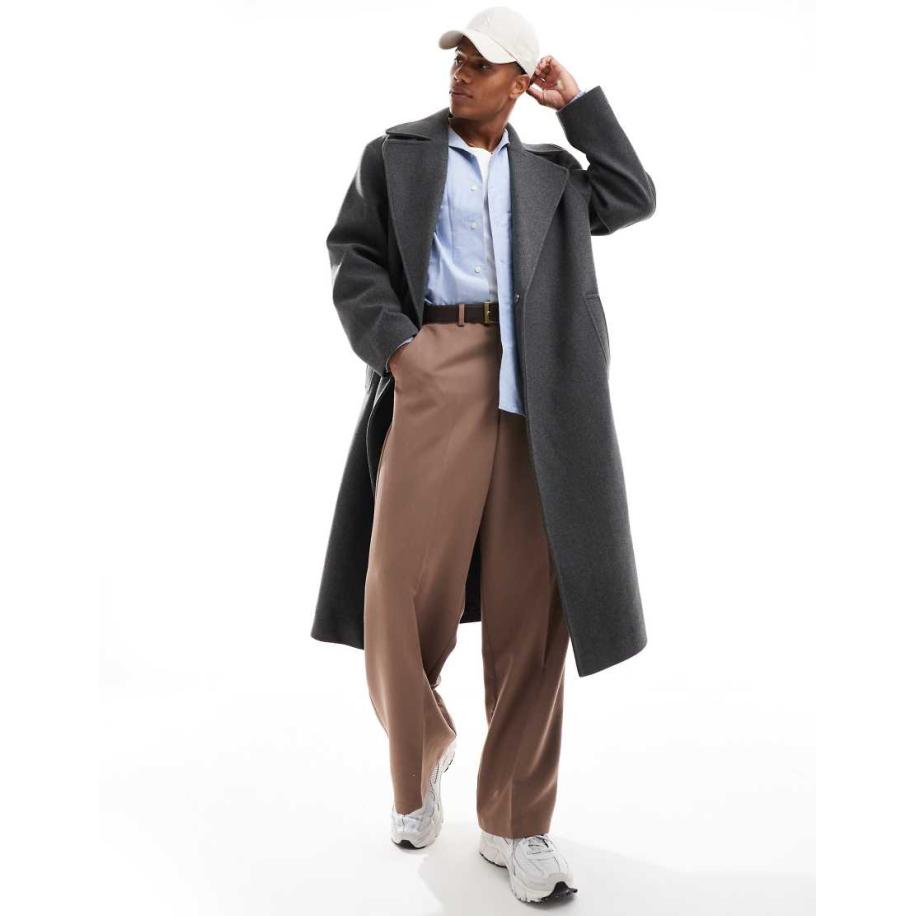 ASOS DESIGN - Oversized overjas met wollook in grijs Grijs