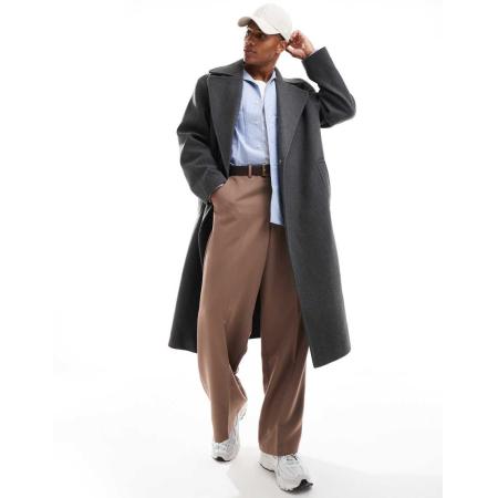 ASOS DESIGN - Oversized overjas met wollook in grijs