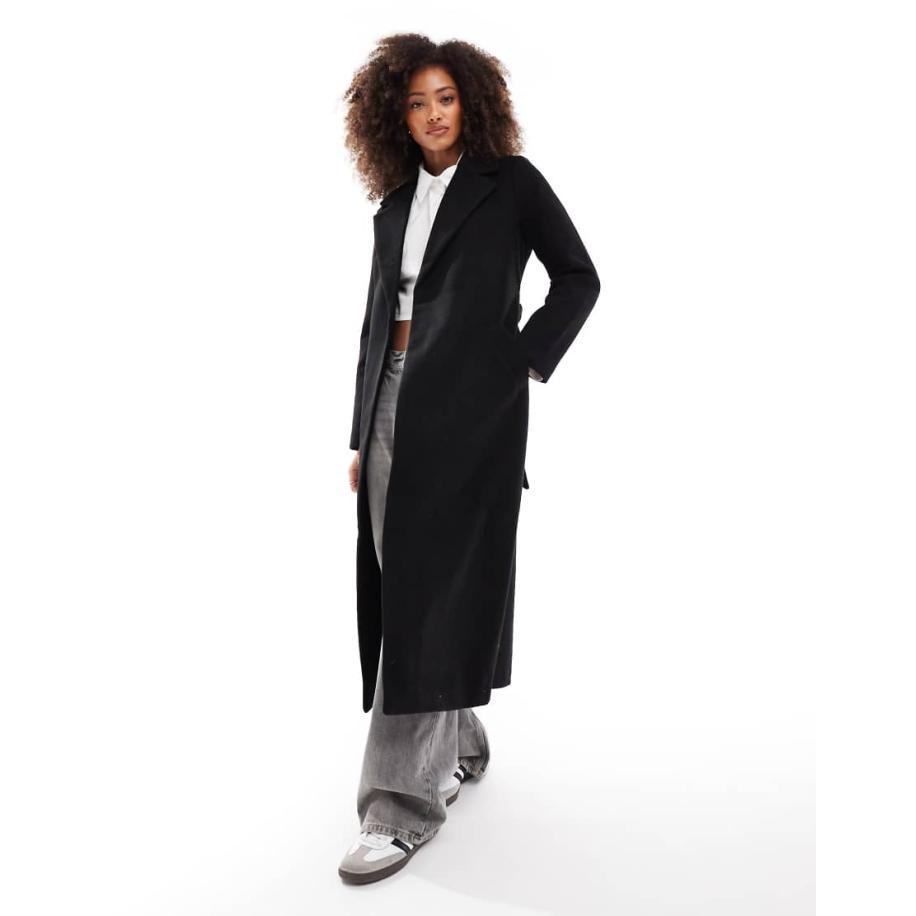 Vero Moda Lange jas met riem in zwart Zwart