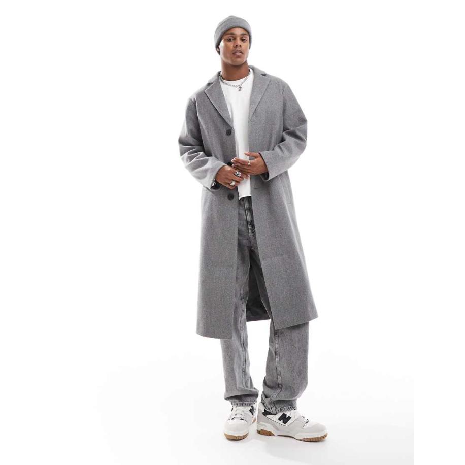 ASOS DESIGN - Regular-fit overjas met wollook in grijs Grijs