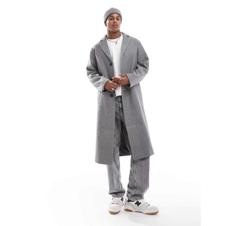 ASOS DESIGN - Regular-fit overjas met wollook in grijs