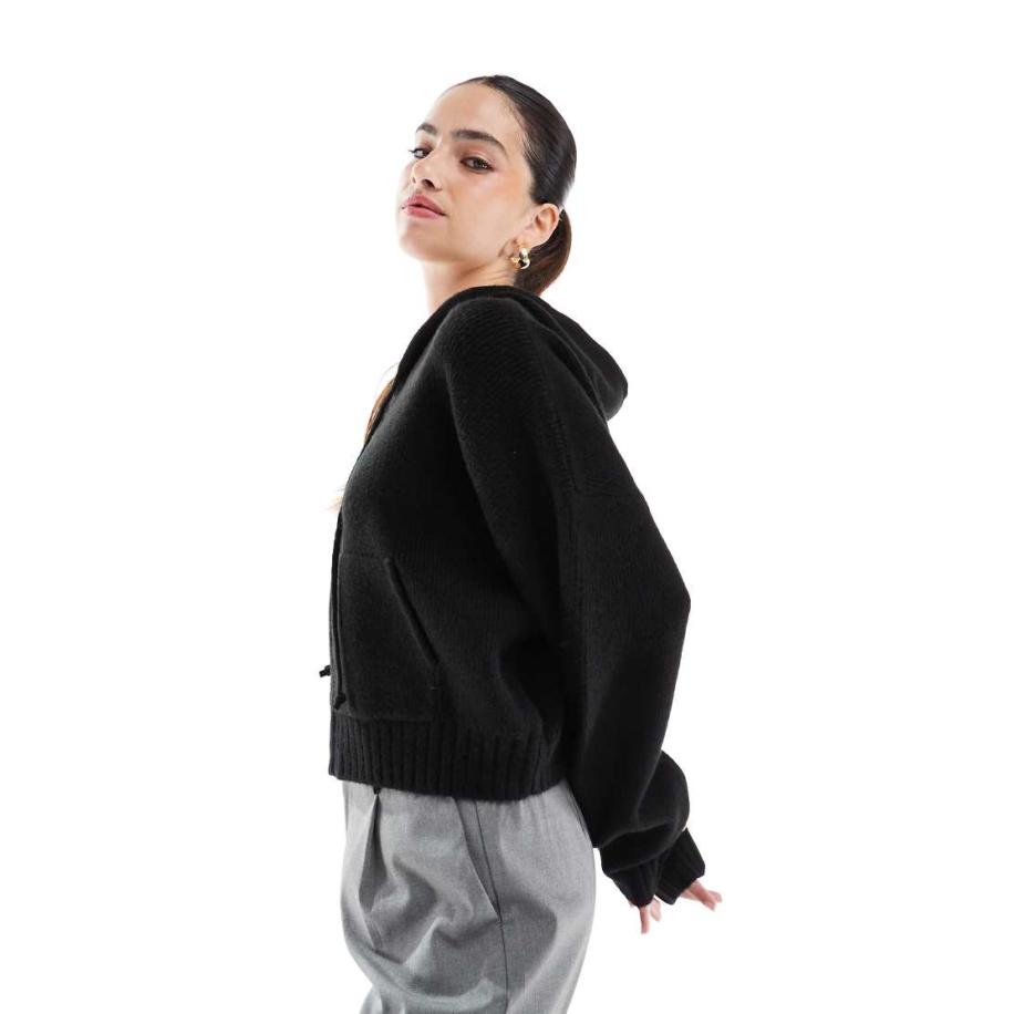 Cotton On Luxe Cropped gebreid bomberjack in zwart, deel van co-ord set Zwart