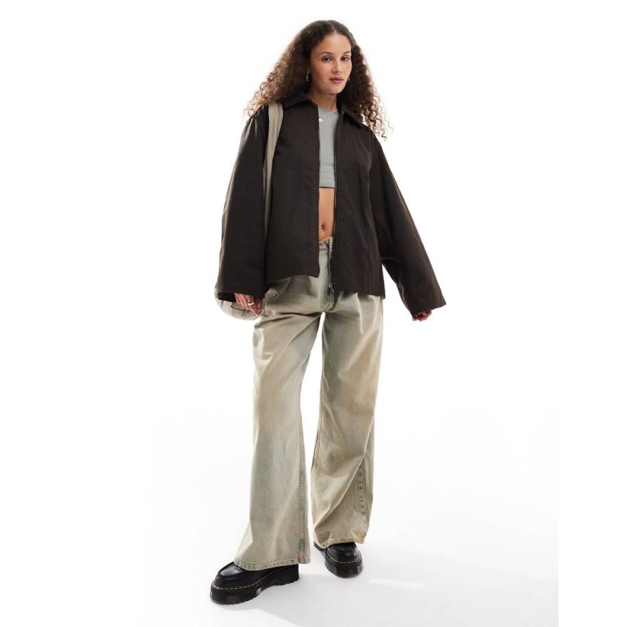 Weekday Jas met coating en contrasterende kraag van corduroy in donkerbruin Bruin