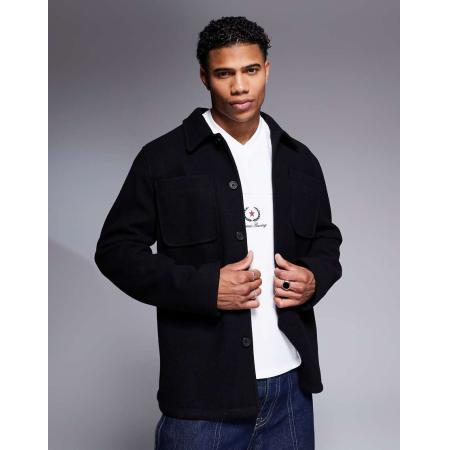 ASOS DESIGN - Shirtjack met wollook in zwart