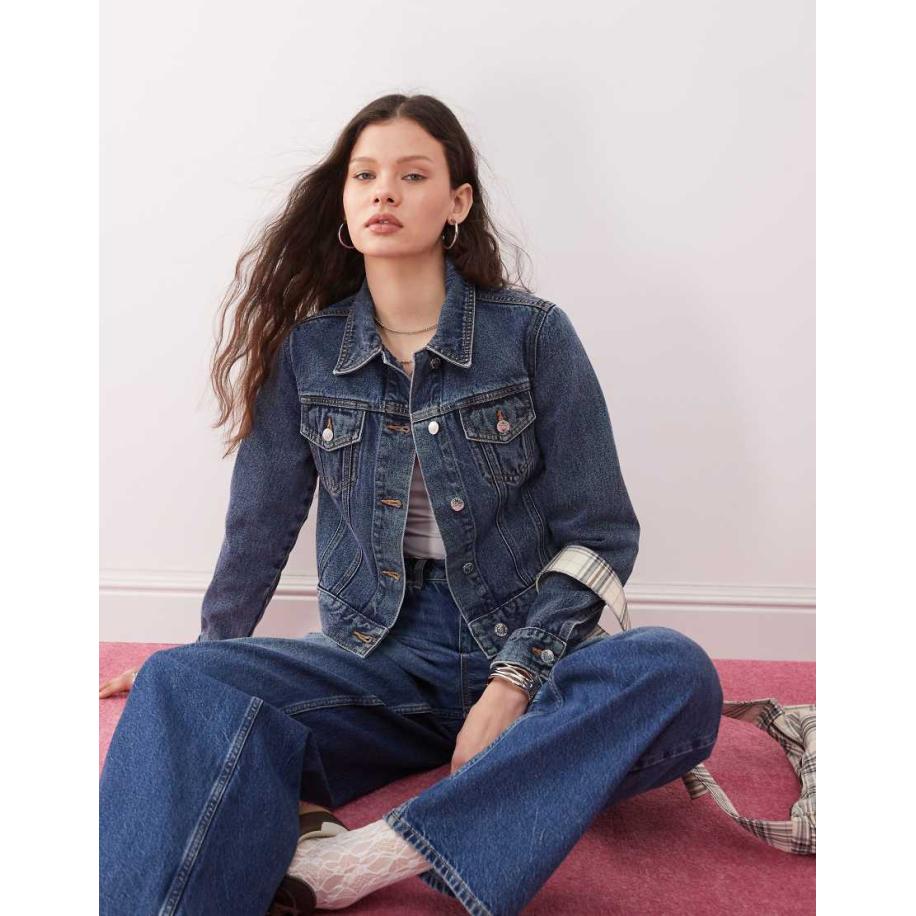 Miss Selfridge Denim girlfriend jack met indigo wassing-Paars Paars