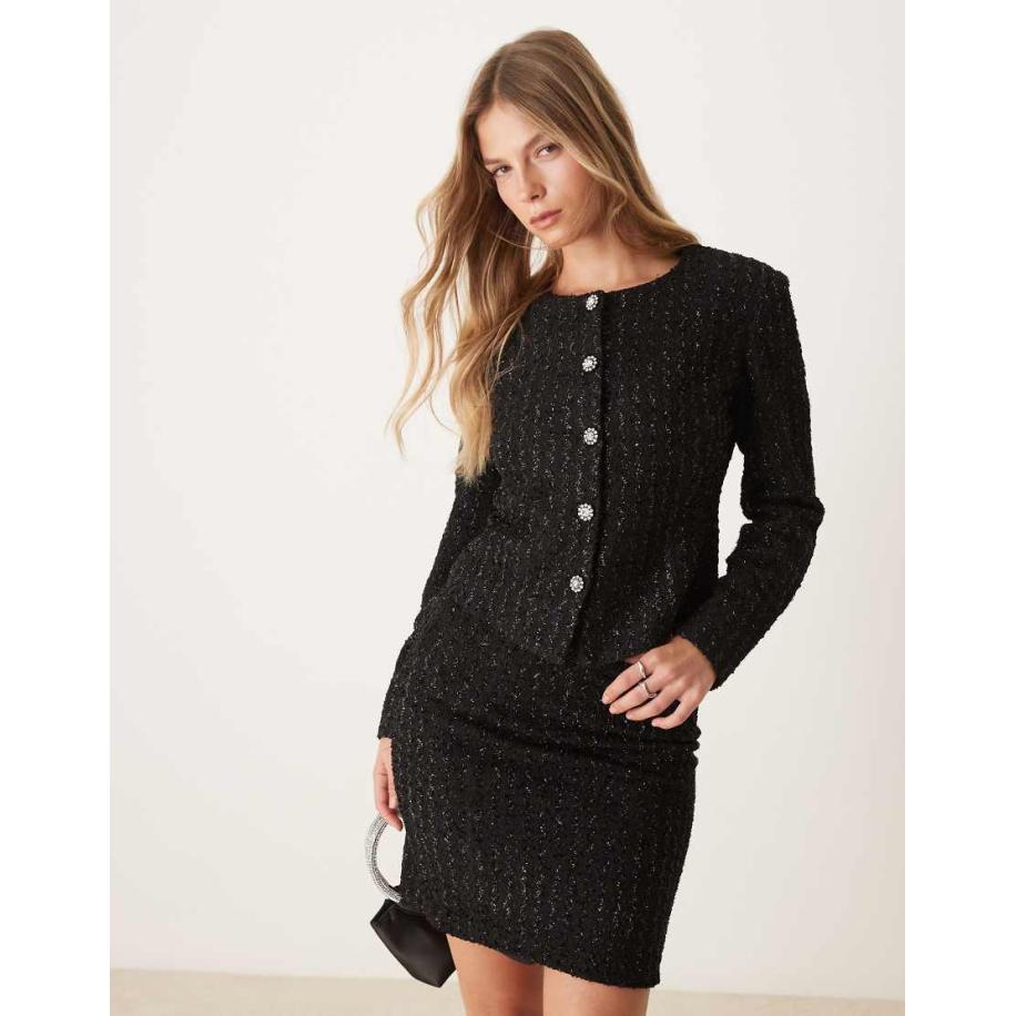 VILA Trophy Jasje met glitter detail in zwart, deel van co-ord set Zwart