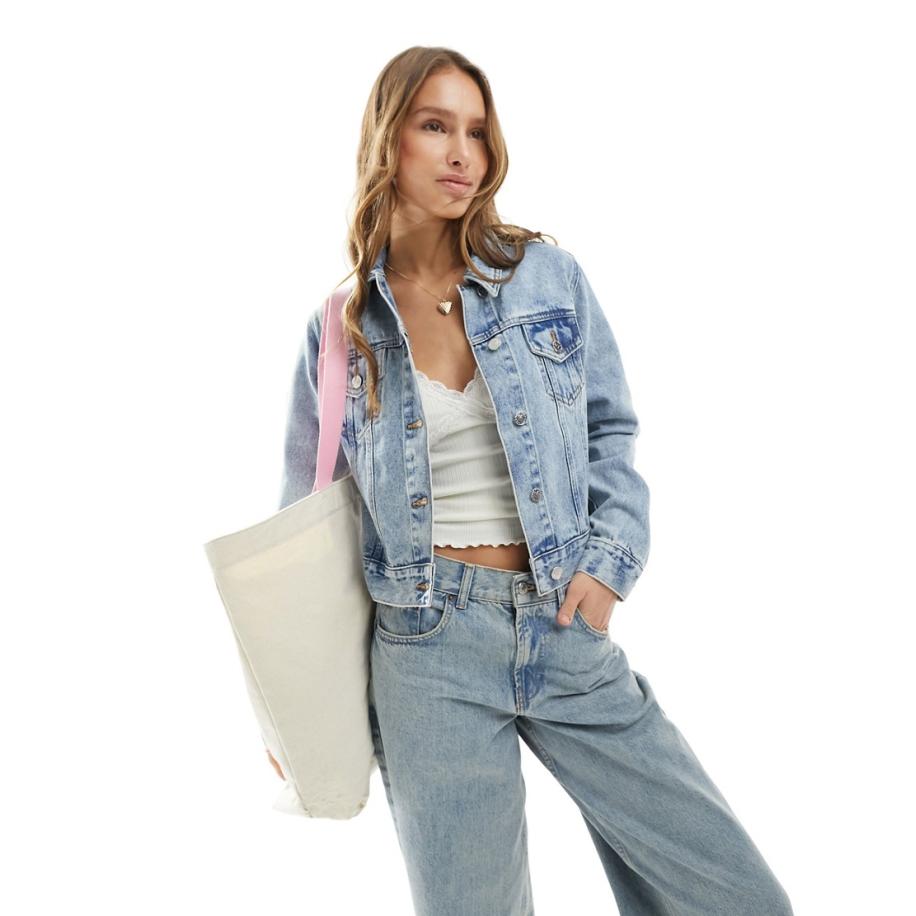 Miss Selfridge Denim girlfriend jack in blauwe acid wash Blauw