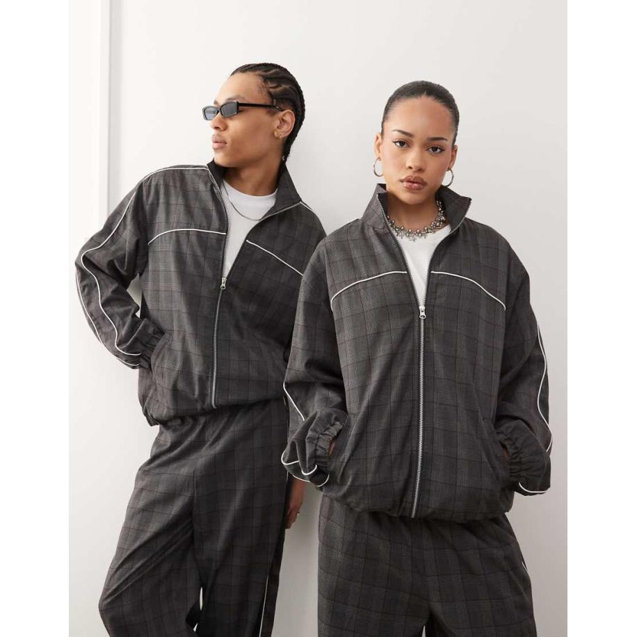 COLLUSION Unisex Harrington jack met sportieve ruitprint, deel van co-ord set-Veelkleurig Multicolor