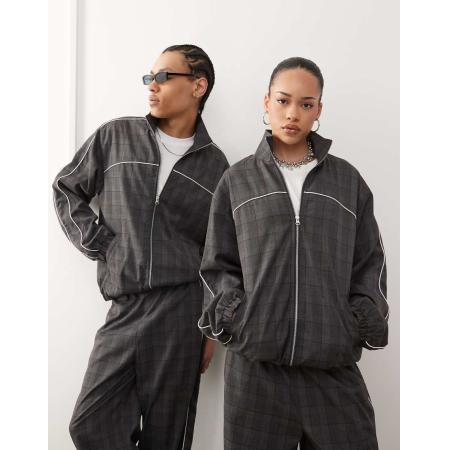 COLLUSION Unisex Harrington jack met sportieve ruitprint, deel van co-ord set-Veelkleurig