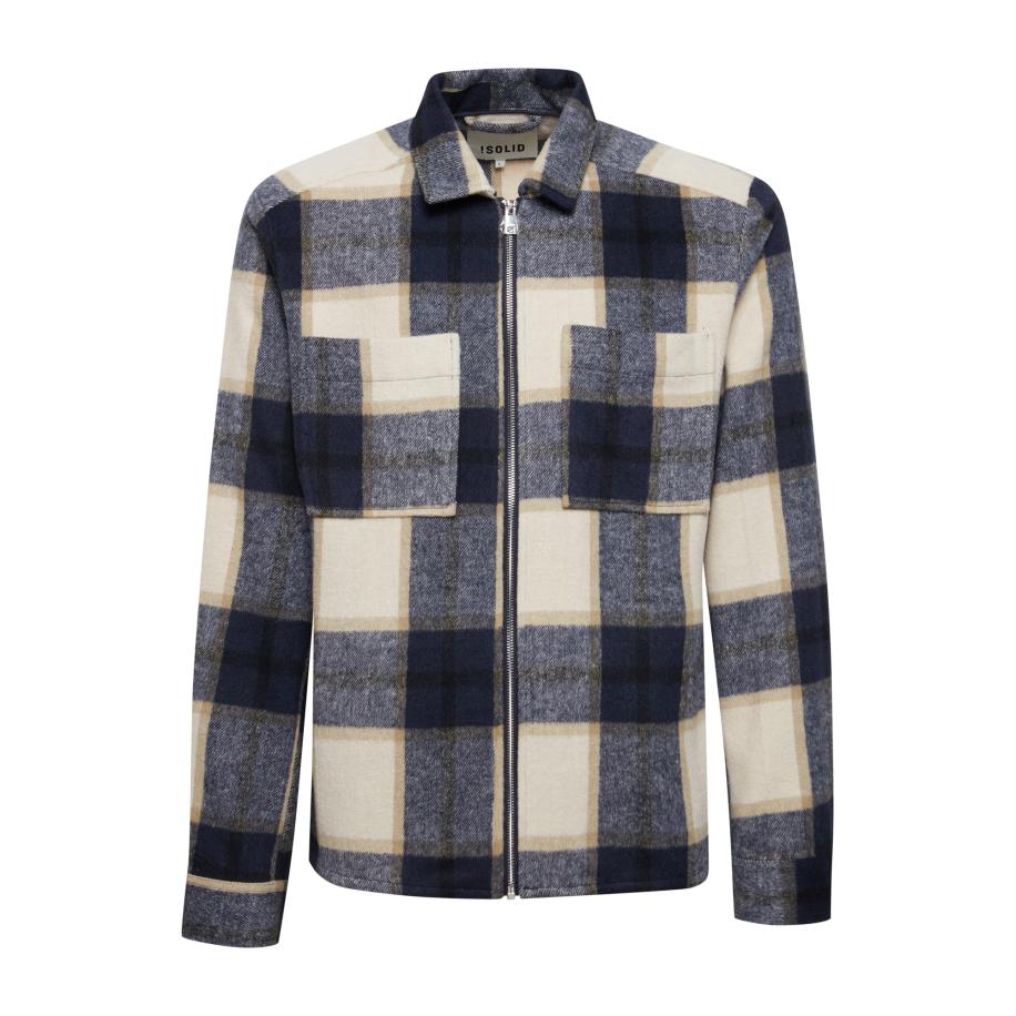 Solid !Solid Tussenjas Gideon beige / donkerblauw -