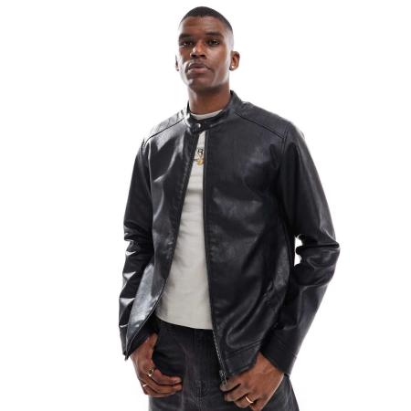 JJ Rebel - Racerjack van imitatieleer in zwart