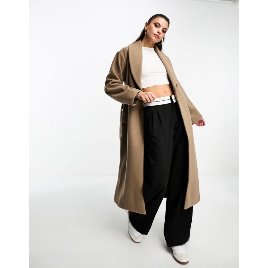 Monki Oversized jas met ceintuur in taupe-Neutraal Multicolor