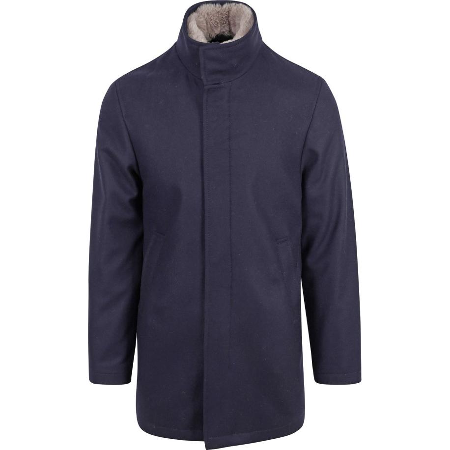 Suitable Hirsch Coat Wol Blend Navy Blauw