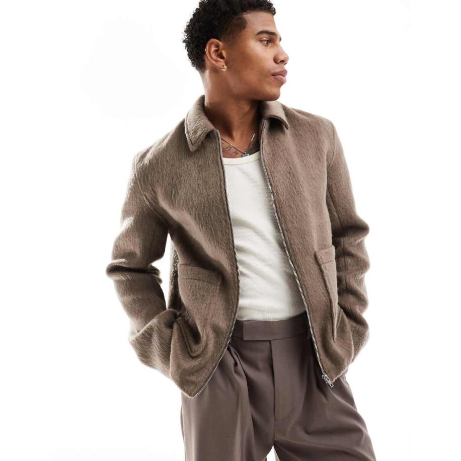 ASOS DESIGN - Harrington jack met textuur in champignon-Neutraal Multicolor