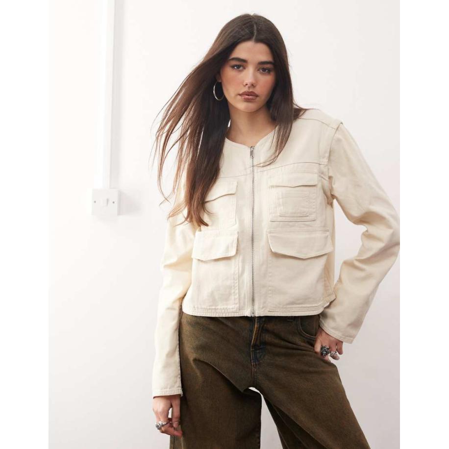 Monki Utility jack met afritsbare mouwen in beige-Neutraal Multicolor