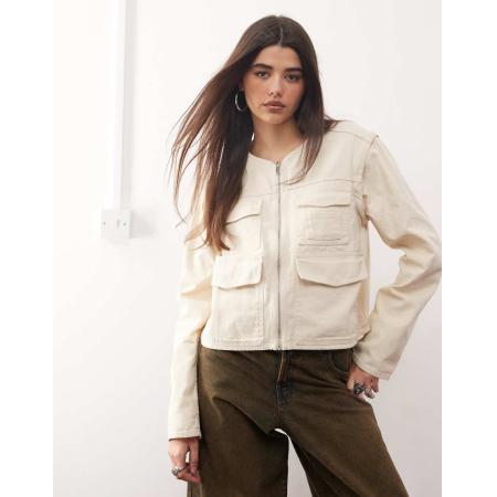 Monki Utility jack met afritsbare mouwen in beige-Neutraal