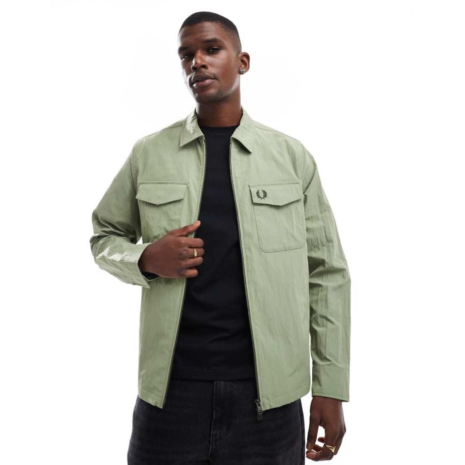 Fred Perry - Overshirt met rits in groen Groen