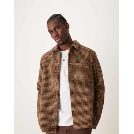 New Look - Midi shacket van geborstelde stof in bruin geruit