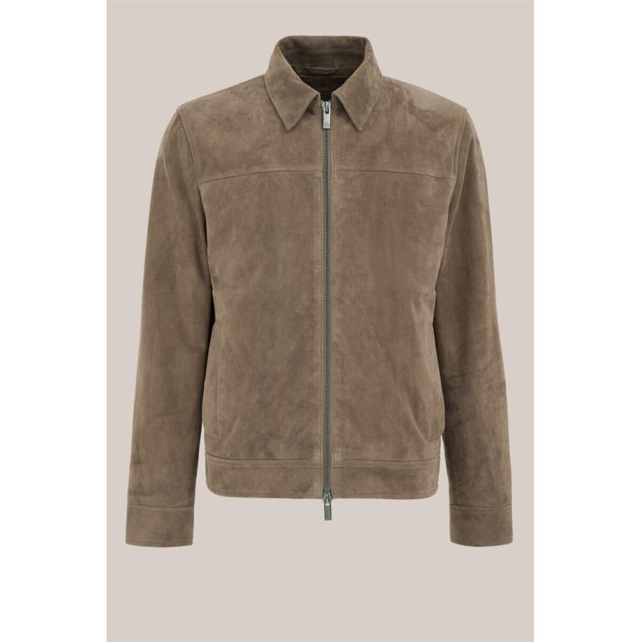 WE Fashion Heren jack van suède - Regular fit - Beige - Suede - Maat: S Bruin