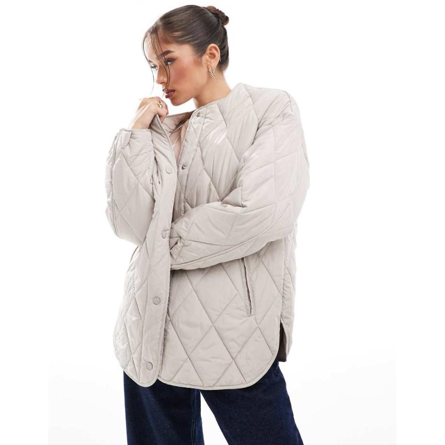 Pieces Doorgestikt lichtgewicht jack in grijs Grijs