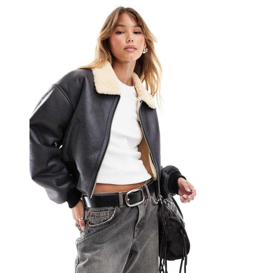 ASOS DESIGN Cropped pilotenjack in zwart Zwart