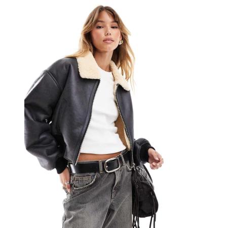 ASOS DESIGN Cropped pilotenjack in zwart