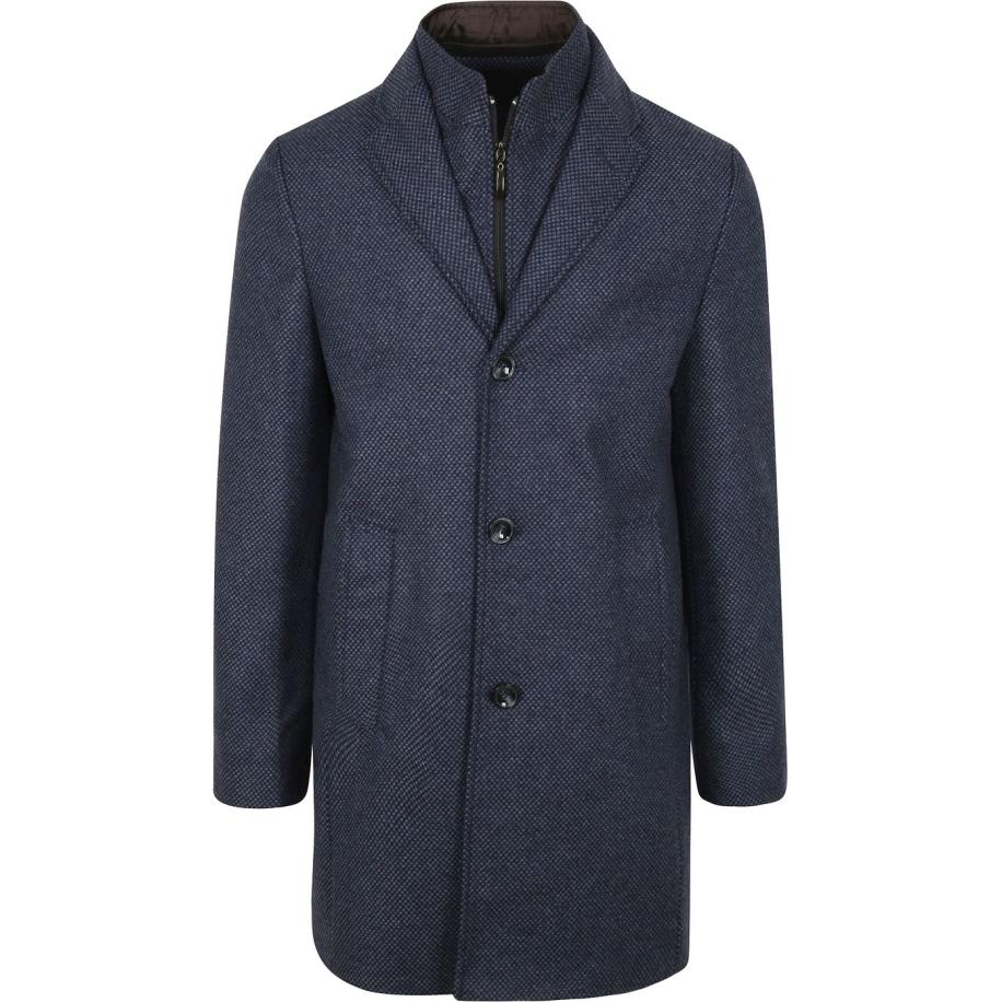 Suitable K150 Coat Wol Blend Ruit Donkerblauw Blauw