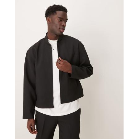 ASOS DESIGN - Net geribbeld bomberjack in zwart, deel van co-ord set