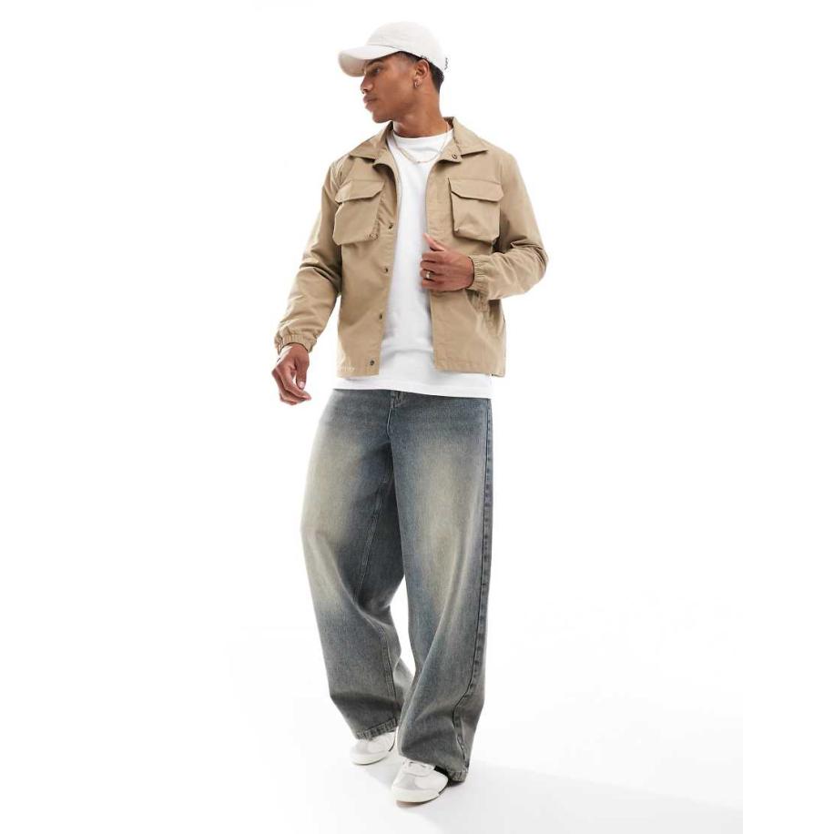 Brave Soul - Lichtgewicht shacket in stone-Neutraal Multicolor