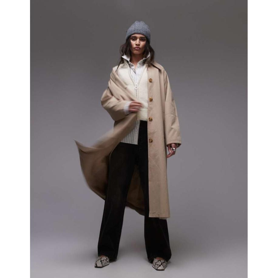 Topshop Trenchcoat in jaren 90-stijl in stone-Neutraal Multicolor