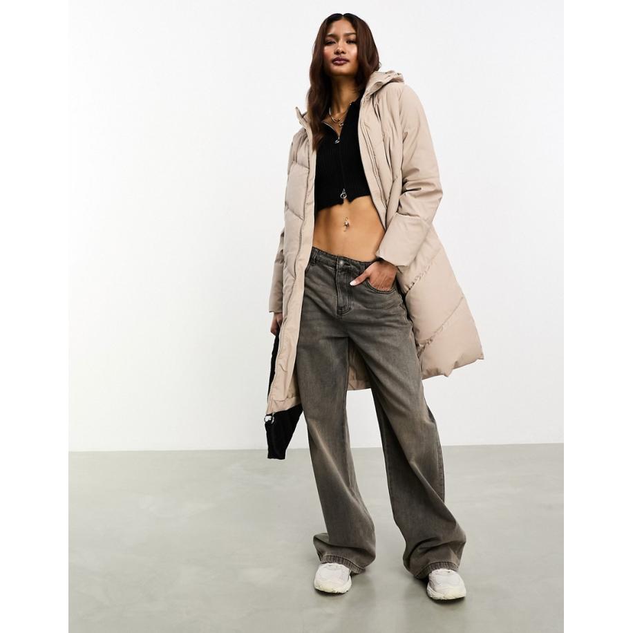 JDY Gewatteerde jas met lange pasvorm en chevron-stiksels in stone-Neutraal Multicolor