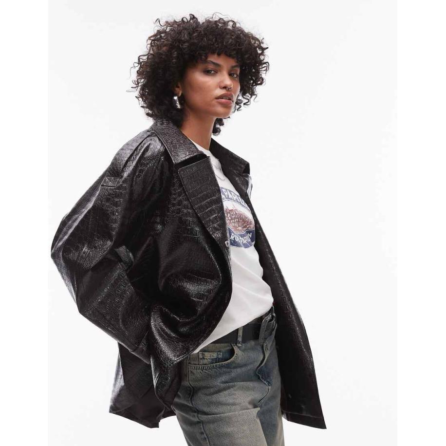 Topshop Trenchcoat van imitatieleer met krokodillenmotief in bordeauxrood Rood