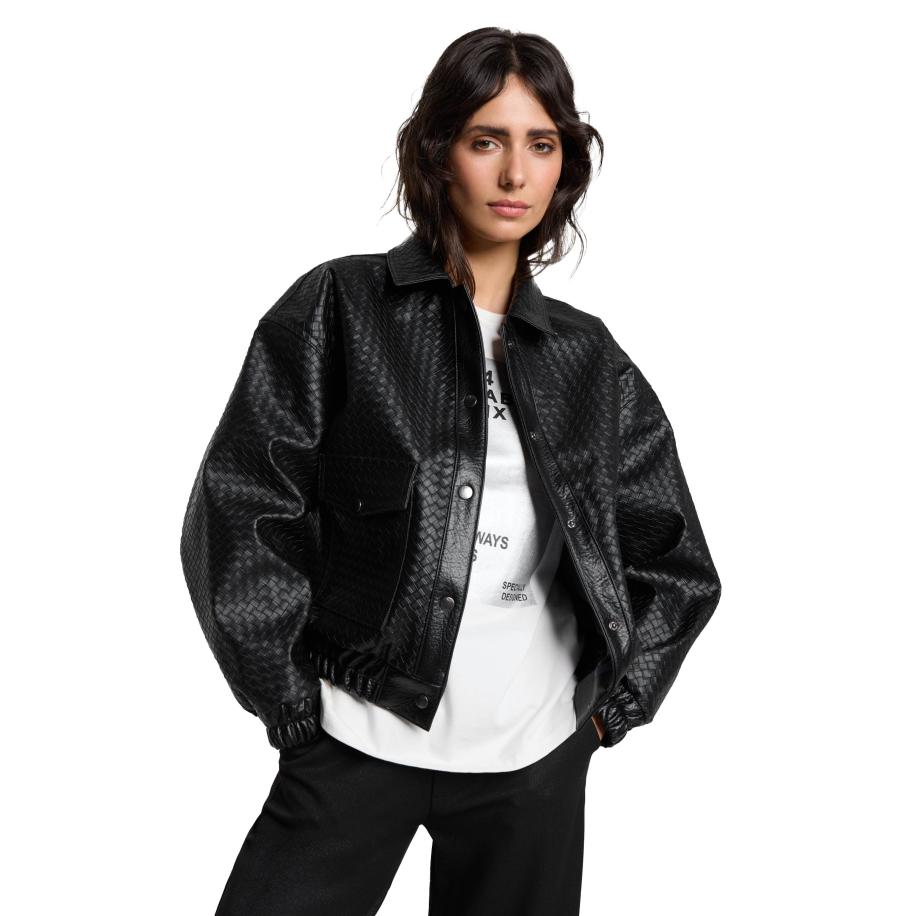 Alix The Label Woven Braided Faux Leren Jas Zwart