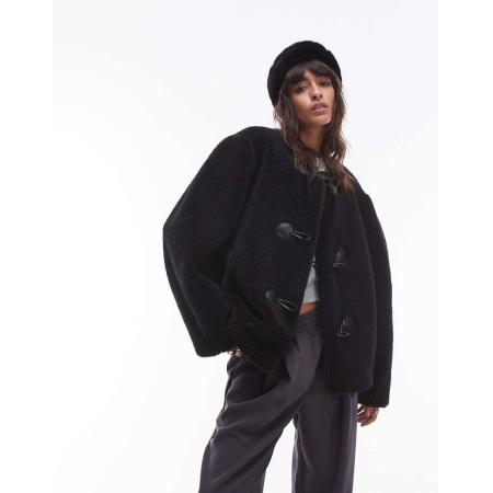 Topshop Korte jas van borg zonder kraag in zwart