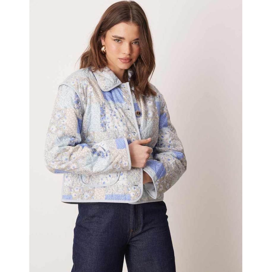 YAS Doorgestikt overshirt in blauw patroon Blauw