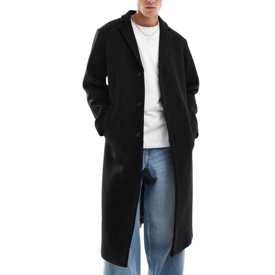ASOS DESIGN - Regular-fit overjas met wollook in zwart Zwart
