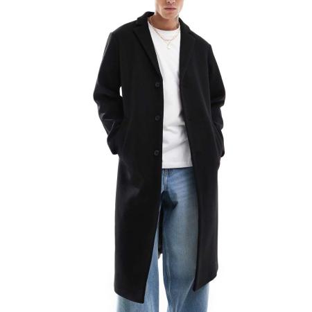 ASOS DESIGN - Regular-fit overjas met wollook in zwart