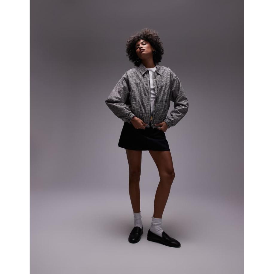 Topshop Geruit katoenen jack met ritssluiting middenvoor in multi-Veelkleurig Multicolor