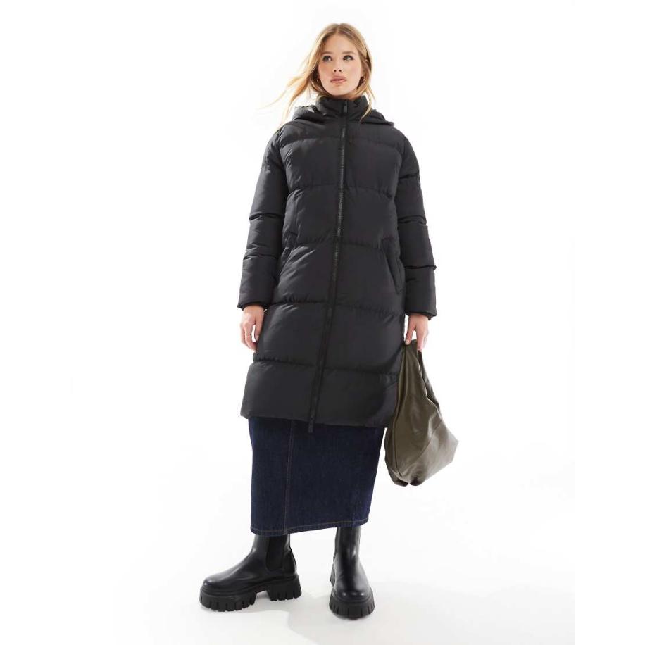 French Connection Puffer jas met capuchon en lange pasvorm in zwart Zwart