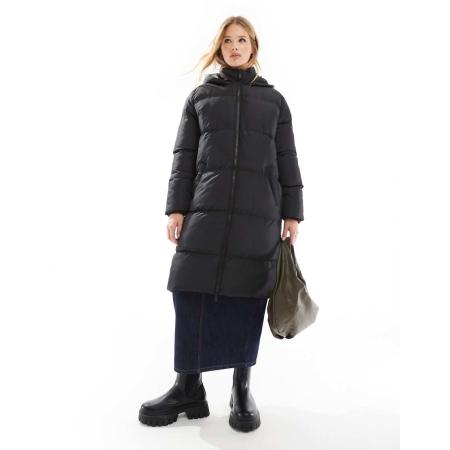 French Connection Puffer jas met capuchon en lange pasvorm in zwart