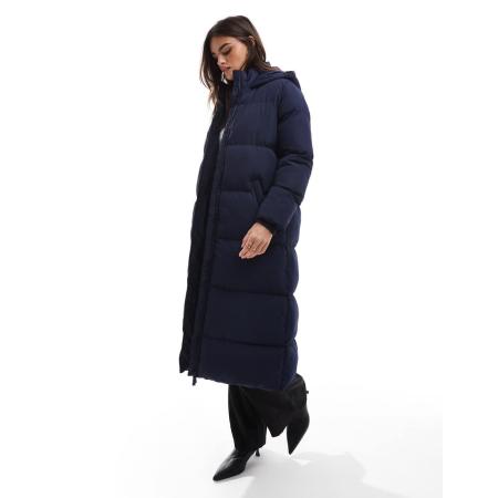 French Connection Premium gewatteerde lange jas in donker marineblauw