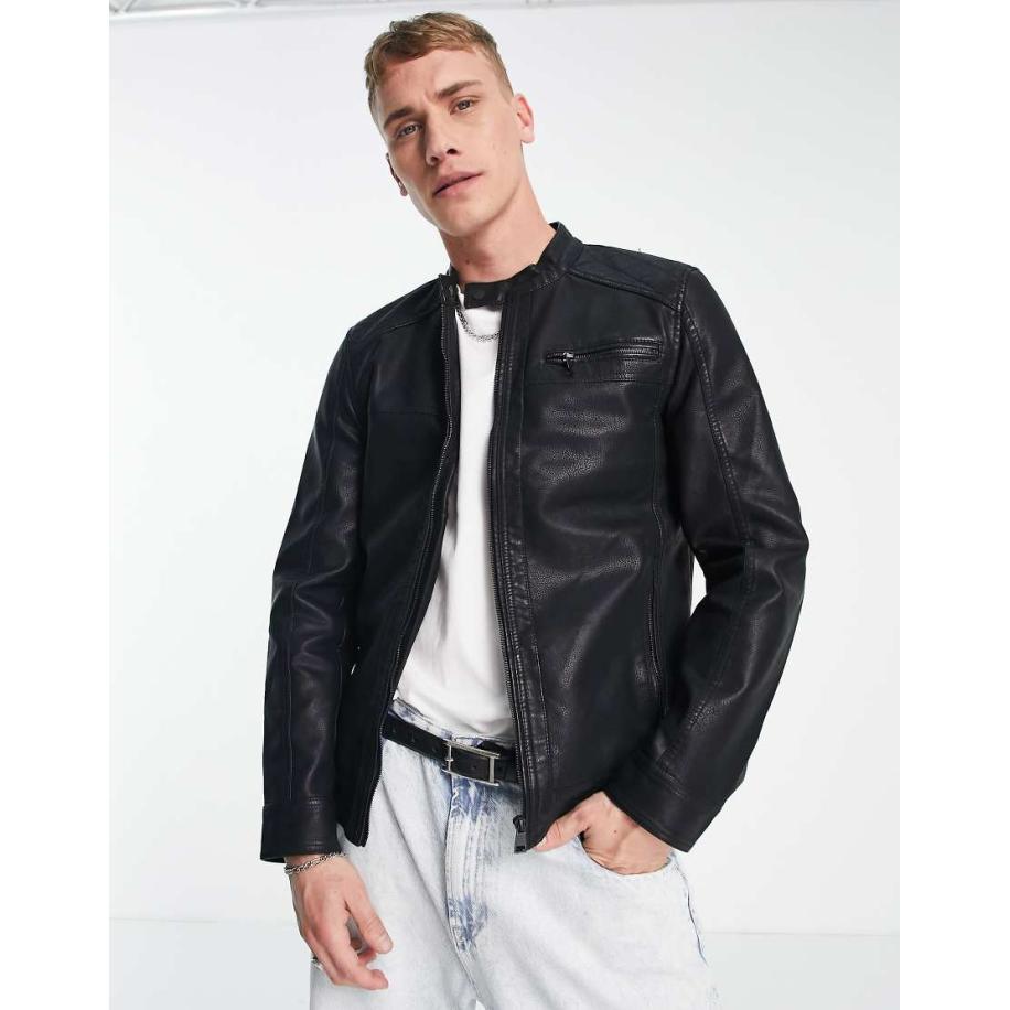 Only & Sons - Racerjack van imitatieleer in zwart Zwart