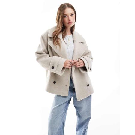 ASOS DESIGN Pea coat van imitatiewol in behaaglijk bouclé-Neutraal