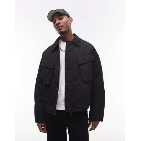 Topman - Harrington jack met dubbele borstzakken in zwart