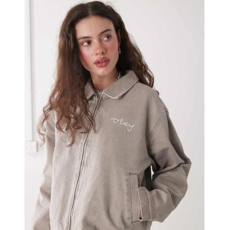Obey Serene Denim jack met ritssluiting in beige-Neutraal