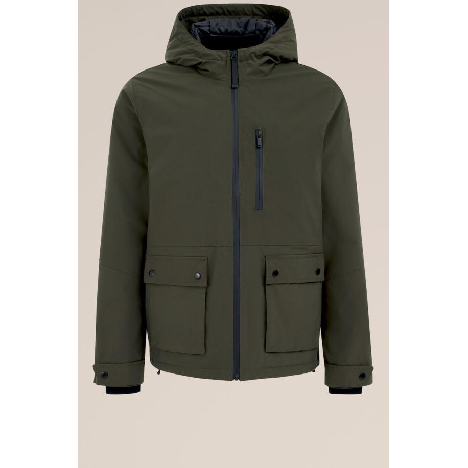 WE Fashion Heren waterafstotend jack met capuchon - Regular fit - Zeegroen - Maat: XS Groen
