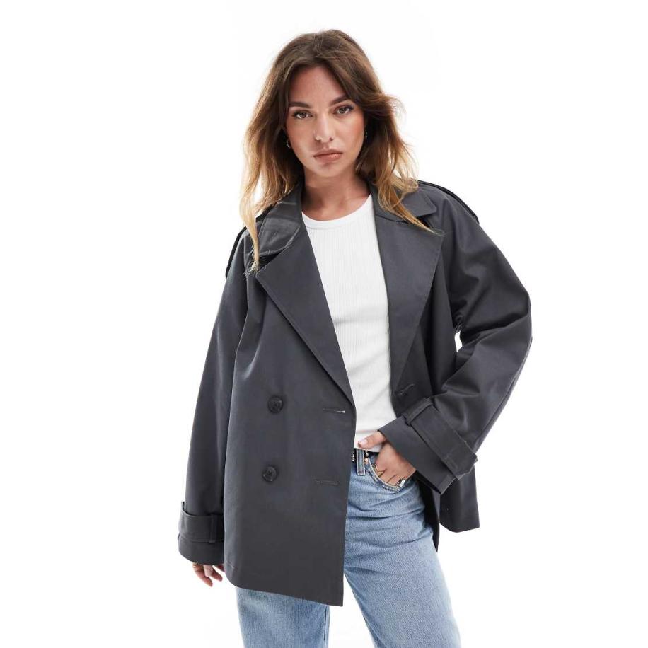 ASOS DESIGN Korte trenchcoat in antracietgrijs Grijs