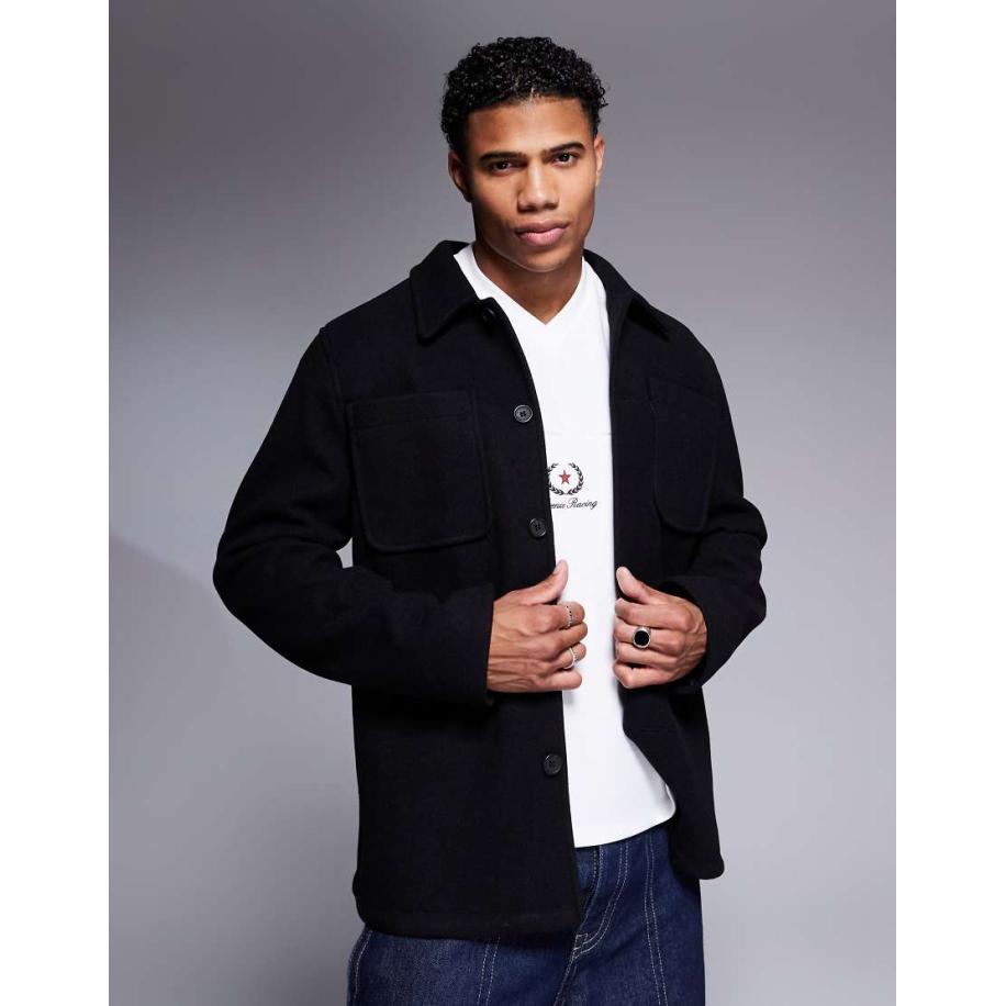ASOS DESIGN - Shirtjack met wollook in zwart Zwart