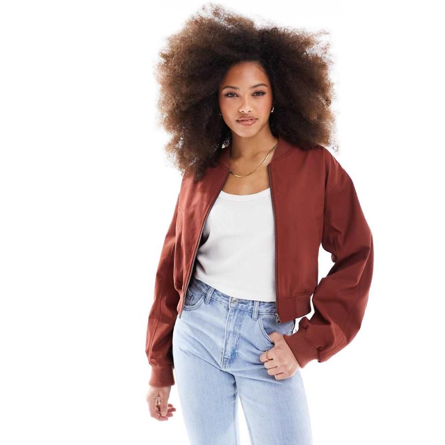 ASOS DESIGN Zomers bomberjack van katoen met wassing in terracotta-Oranje Oranje